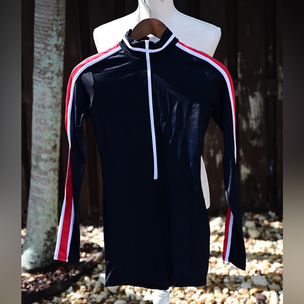 Black Long Sleeve Spandex Zip Up Unitard